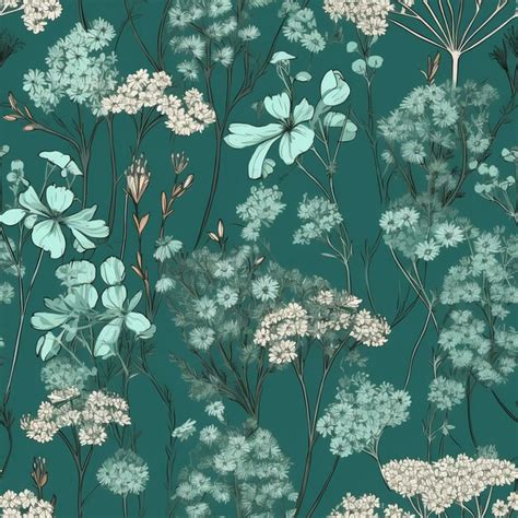 Premium AI Image | Seamless pattern of white flowers on a teal background.