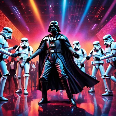 Darth Vader dancing at a disco with some stormtroopers from star wars ...