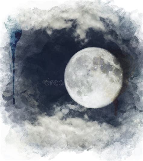 Watercolor Image of Full Moon Stock Illustration - Illustration of ...