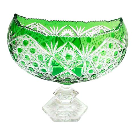 Antique Green Cut to Clear Crystal Fruit Bowl | Chairish