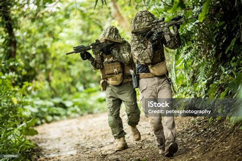 Tactical Military Airsoft Soldiers In Jungle Stock Photo - Download Image Now - Airsoft Gun ...