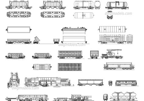 Types of railcars DWG, free CAD Blocks download