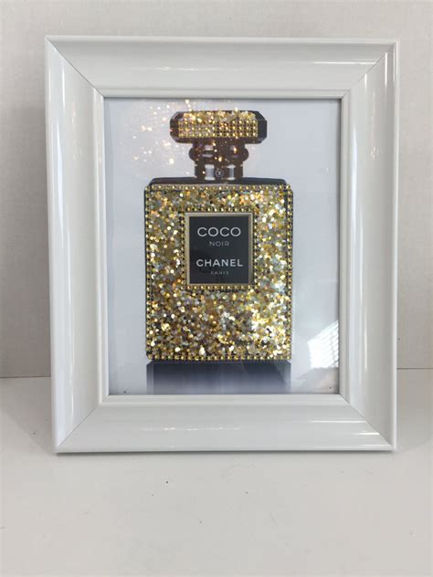 Framed Chanel Art Coco Noir Perfume Bottle Print Blinged Up in Glitter ...