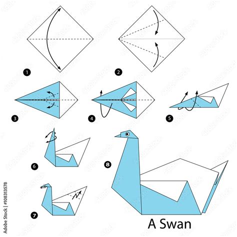 Vetor de step by step instructions how to make origami A Swan. do Stock ...