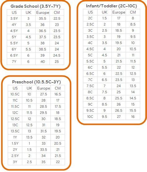 Youth Shoe Size Chart | ... Sizing Chart ( US - UK - Europe - CM ...