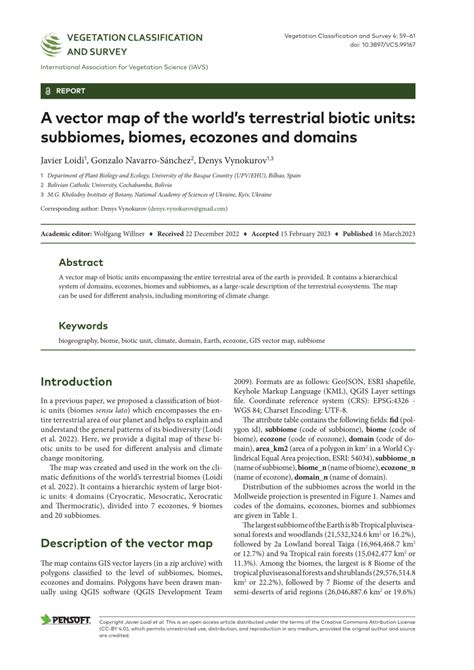 (PDF) A vector map of the world’s terrestrial biotic units: subbiomes, biomes, ecozones and domains