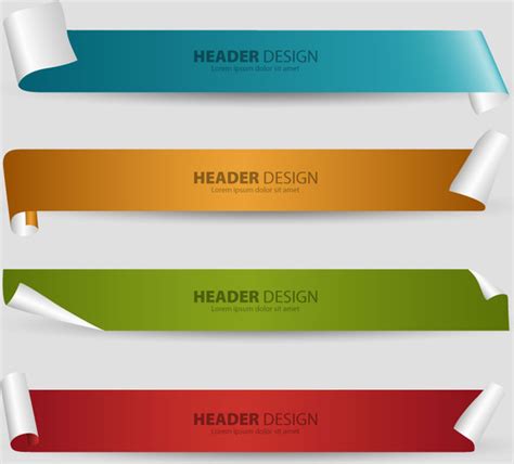 Header Design Sets With 3d Curled Sheet Background-vector Background-free Vector Free Download