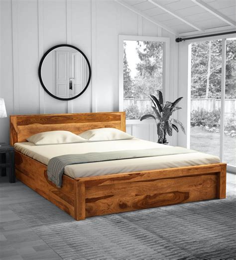 Buy Acropolis Solid Wood Queen Size Bed With Box Storage In Rustic Teak ...