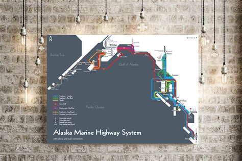 Alaska Marine Highway System Ferry Map Print Original Art - Etsy