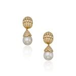 A Pair of Gold, Diamond and Cultured Pearl Pendant-Earclips | Exceptional Jewels: The Wolf ...
