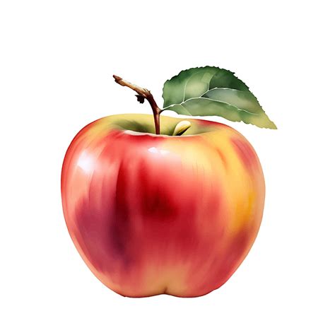 Fresh Red Apple Fruit with Leaf Watercolor Painting Illustration Vector ...