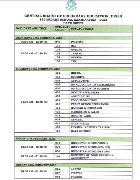 Cbse Class 12th Date Sheet 2023 Out Download Term 2 Timetable | Free ...