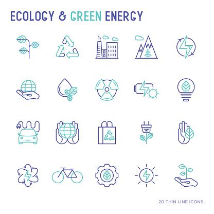 Ilustración de Ecología Verde Energía Delgada Línea Bicolor Iconos Y Para El Medio Ambiente ...