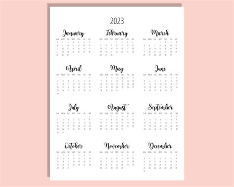 2023 Calendar Template 8.5 X 11 Inches Vertical Year at A Glance ...