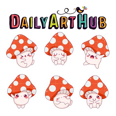 Cute Mushroom Faces Sticker Clip Art Set – Daily Art Hub // Graphics ...