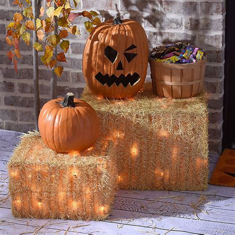 Pre-Lit Hay Bales, Set of 2 | Harvest decorations, Fall halloween decor, Hay bale decorations