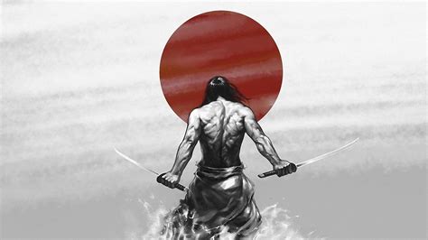 Samurai holding two swords with Japanese Flag background HD wallpaper | Wallpaper Flare