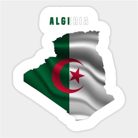 Wavy Algerian Flag inside Map of Algeria - Algerian Flag Map - Sticker ...