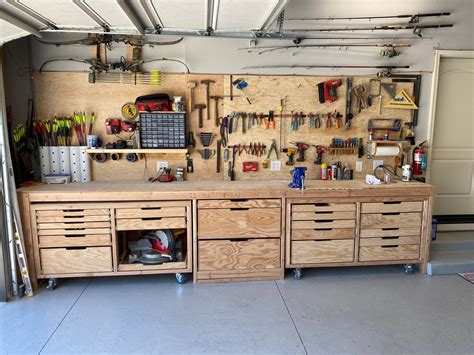 Workbench with rollout tool chests - Summa Home Services