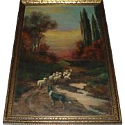 Terrier dog oil painting dog hunting from larieallenantiques on Ruby Lane