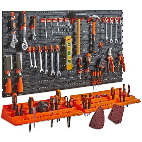 VonHaus 50 Piece Wall Mounted Plastic Pegboard and Shelf Tool Organizer ...