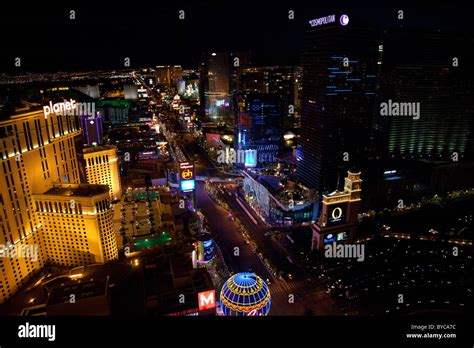 Aerial view of Las Vegas strip at night, Las Vegas, Nevada Stock Photo ...