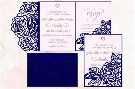 Roses wedding invitation Tri Fold Pocket Envelope set svg (216681) | Cut Files | Design Bundles