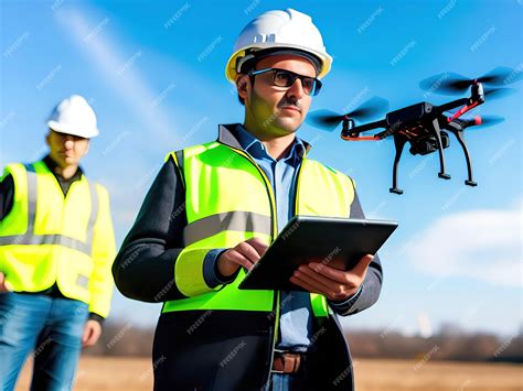 Premium AI Image | male worker operating a drone while standing on a building site Generative Ai