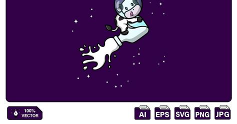 Cute Cow Flying With Milk Bottle In Space Cartoon, Graphics - Envato ...