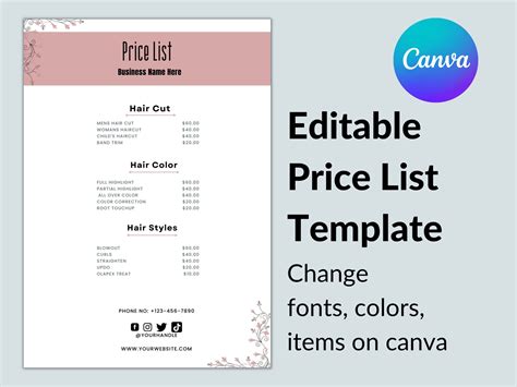 Canva Editable Price List Template Canva Printable Price - Etsy Hong Kong