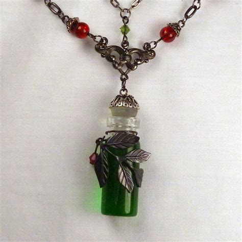 Absinthe Green Fairy Necklace with Cherry Red Beads | Steampunk Jewelry