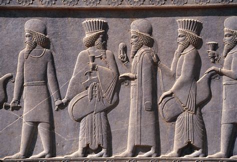 Processional frieze (detail) on the terrace of the apadana, Persepolis, Iran, ca. 521–465 BCE ...