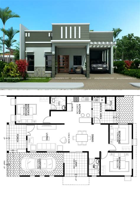 One story dream house plan with parapet design roof. | House plan ...