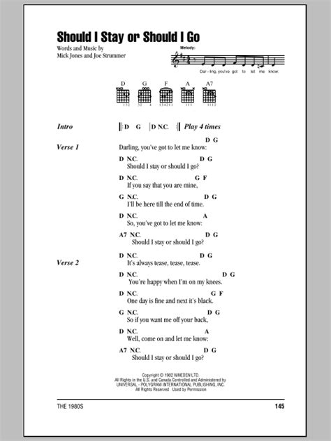 Should I Stay Or Should I Go by The Clash - Guitar Chords/Lyrics ...