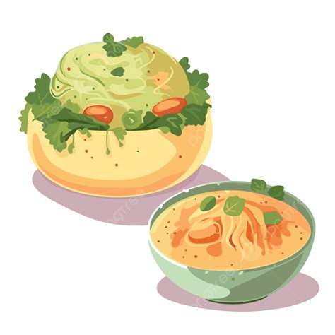 Soup And Salad Vector, Sticker Clipart Two Bowls Of Soup With Noodles ...