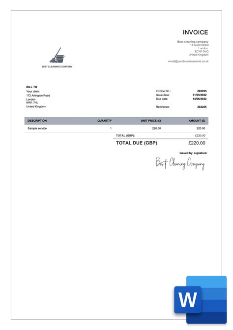 Word Invoice Templates for UK - Free download | Billdu