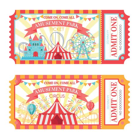 Amusement park ticket. Admit one circus admission tickets, family park ...