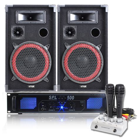 2x MAX 10" Speakers + Amplifier + Karaoke Mixer + DJ Microphones System ...