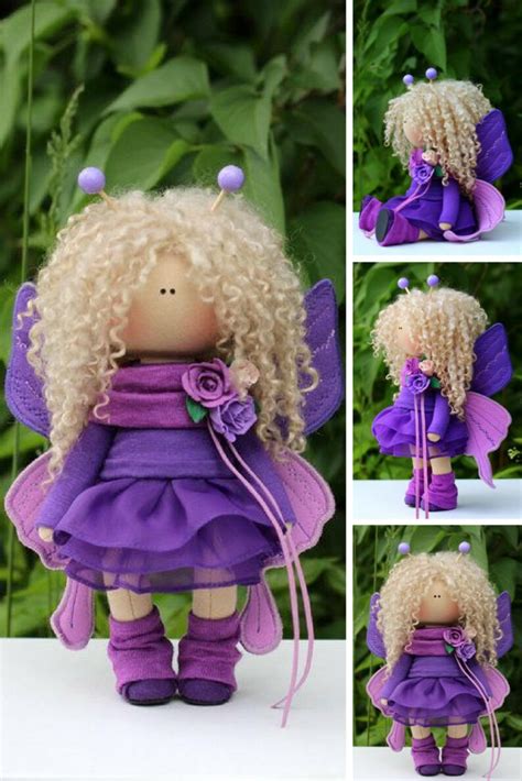 Butterfly Doll Textile Handmade Doll Tilda Fabric Doll Purple | Etsy