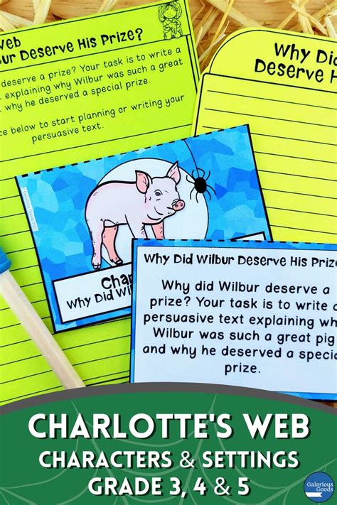 charlotte's web characters and settings grade 3 & 5, with the text ...