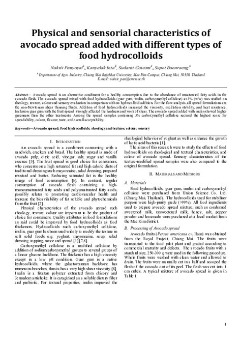 (PDF) A Physical and sensorial characteristics of avocado spread added ...