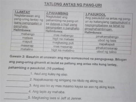 TATLONG ANTAS NG PANG-URI TALANTAY 2.PAHAMBING Naglalarawan ang ...