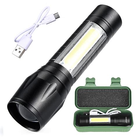 Mini Portable USB Rechargeable Flashlight LED+ COB Work Light Pen Torch ...