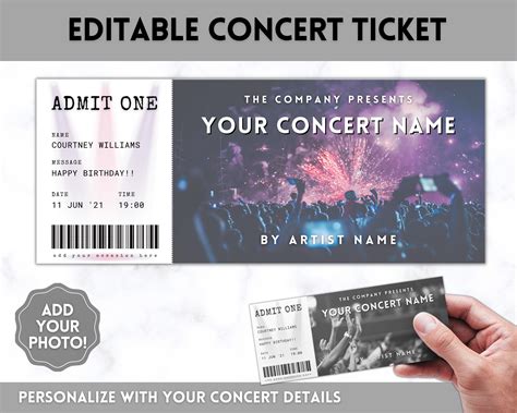Concert Ticket Editable Template | Perfect Gift for Special Occasions