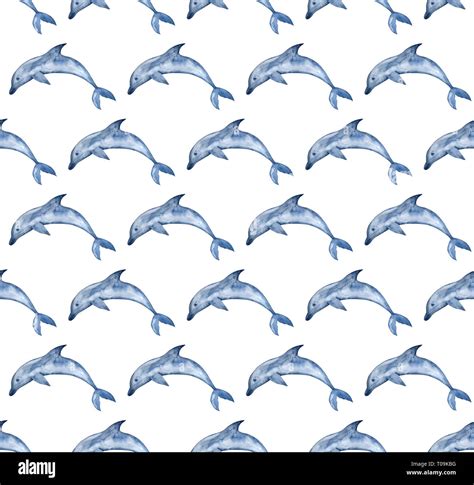 Dolphins seamless background. Hand painted watercolor pattern with stylized blue dolphin Stock ...