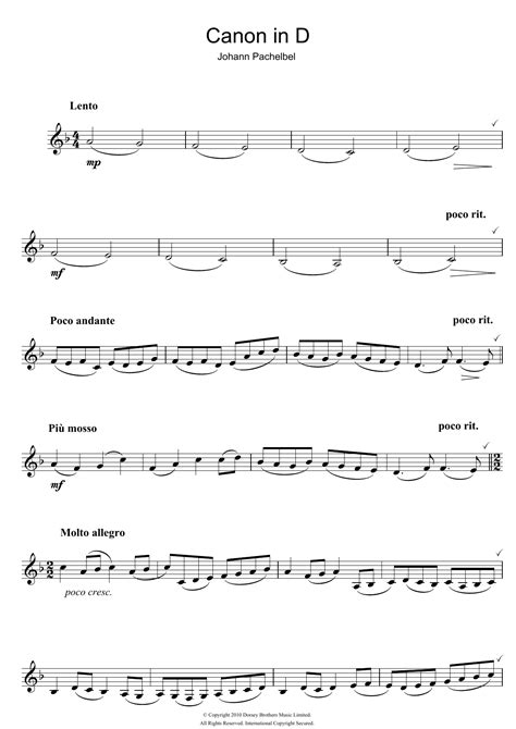 Canon in D by Johann Pachelbel Sheet Music for Clarinet Solo at Sheet ...