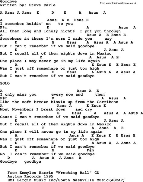 Emmylou Harris song: Goodbye, lyrics and chords