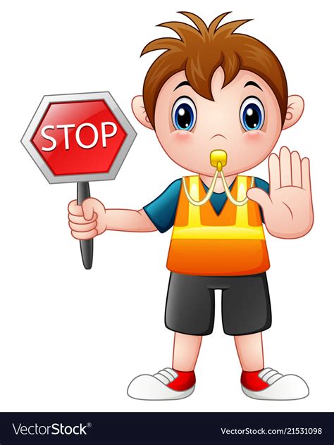 Cartoon boy holding a stop sign Royalty Free Vector Image