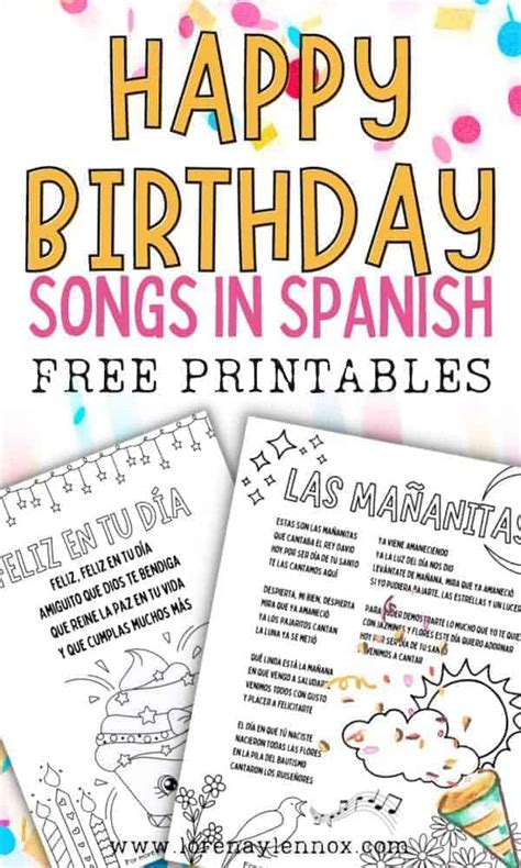 Happy Birthday Songs in Spanish: Free Printable Lyrics and Coloring ...