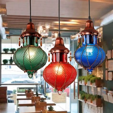 Bohemia style bar coffee Led Pendant Lights Creative Color Crystal Pendant Lamp Mediterranean ...